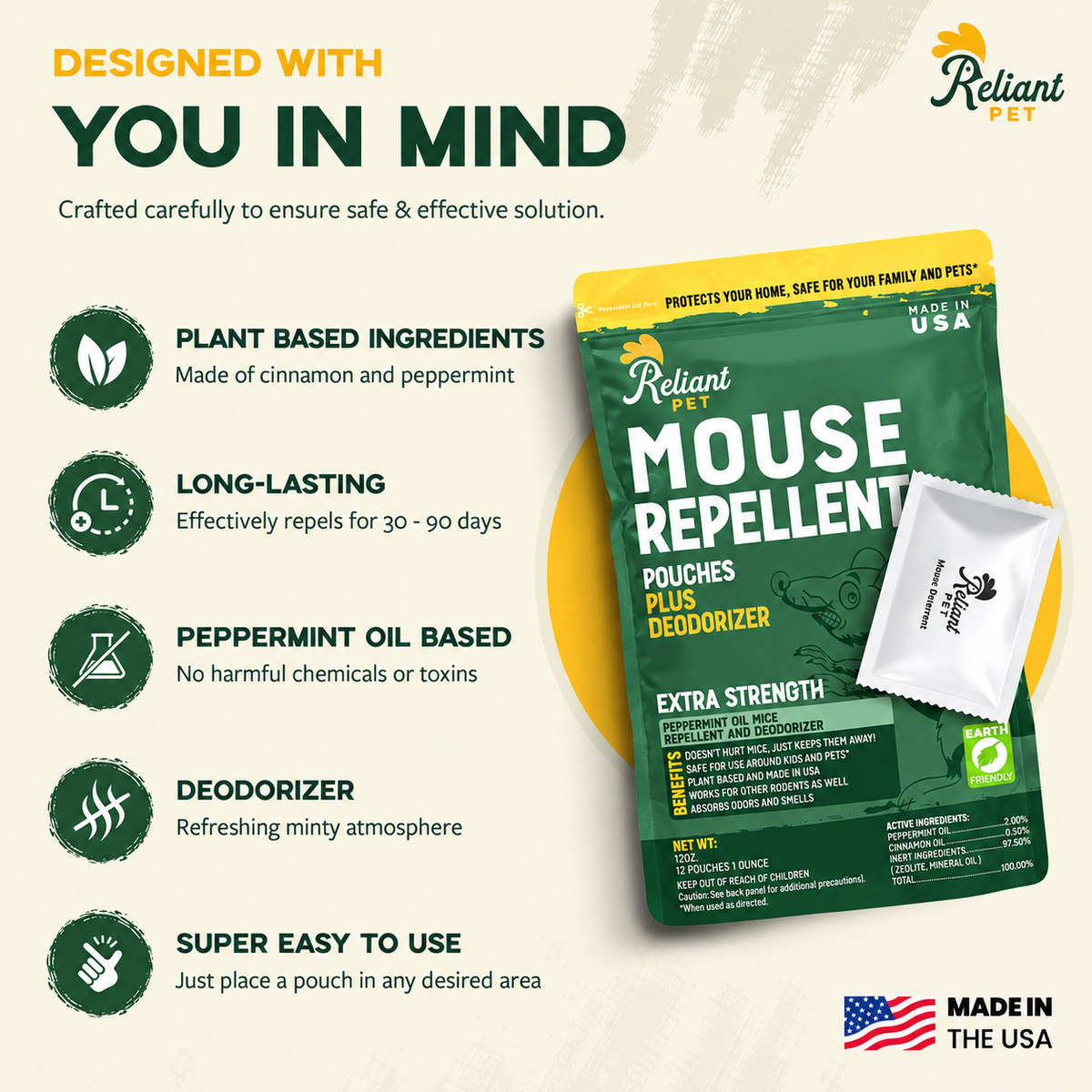 Plant-Based Peppermint & Cinnamon Rodent Repellent · Indoor & Outdoor