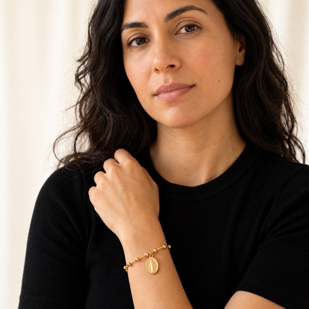 Woman wearing the Miraculous Medal Bracelet