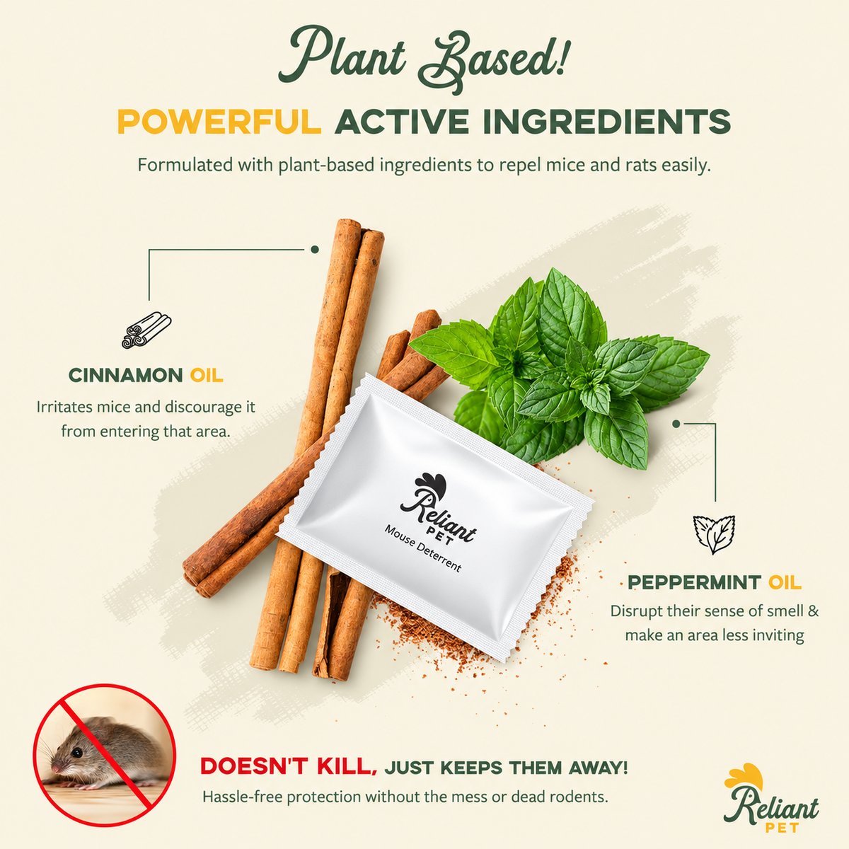 Plant-Based Peppermint & Cinnamon Rodent Repellent · Indoor & Outdoor