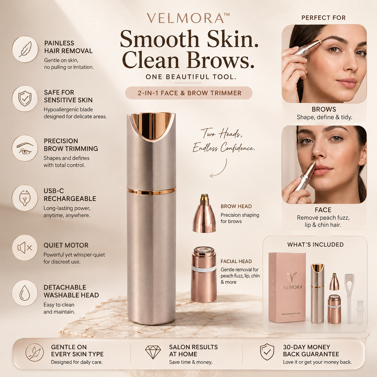 VELMORA™ 2-in-1 Face & Brow Trimmer