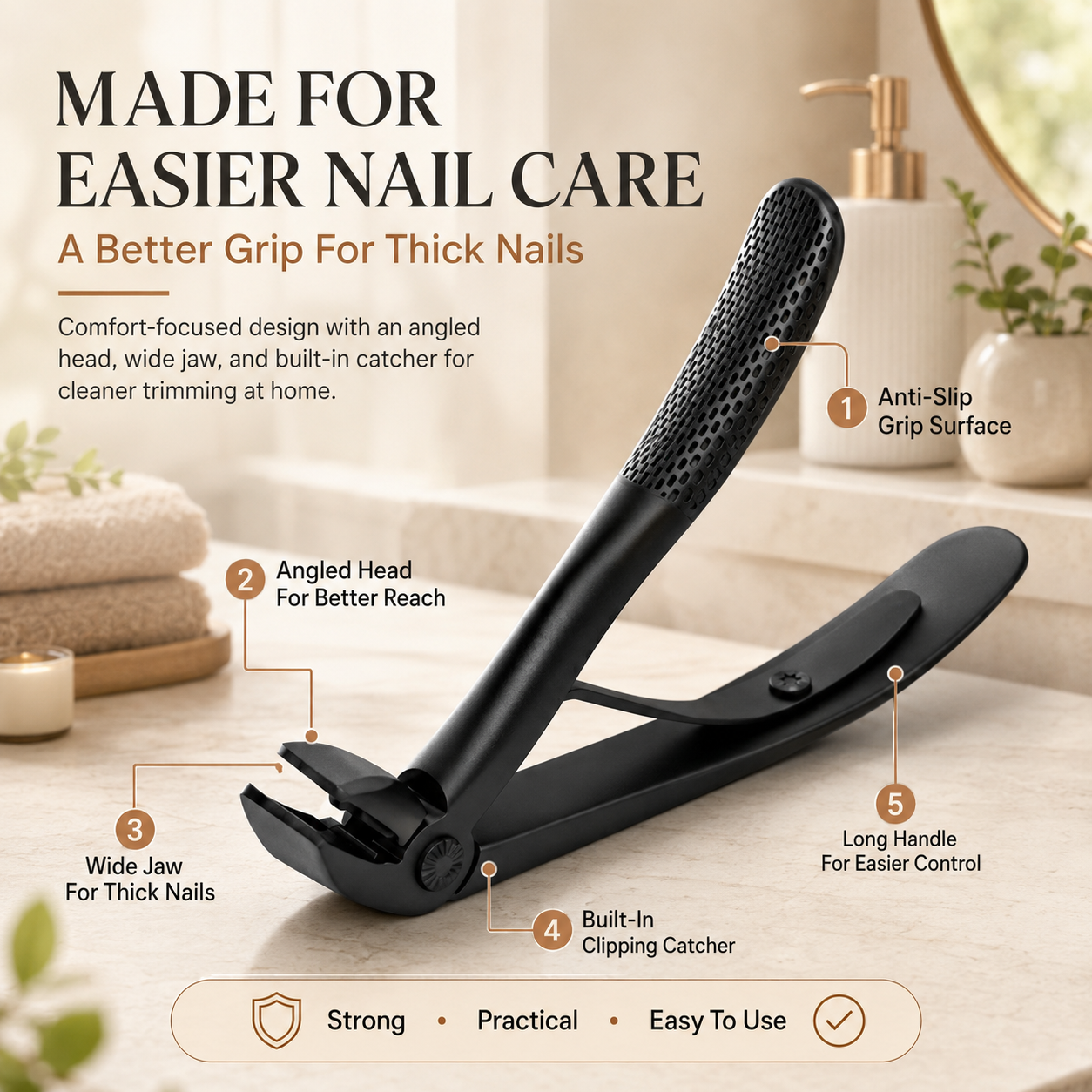 Velmora™ Nail Clipper for Seniors | Easy-Grip Design for Thick Nails