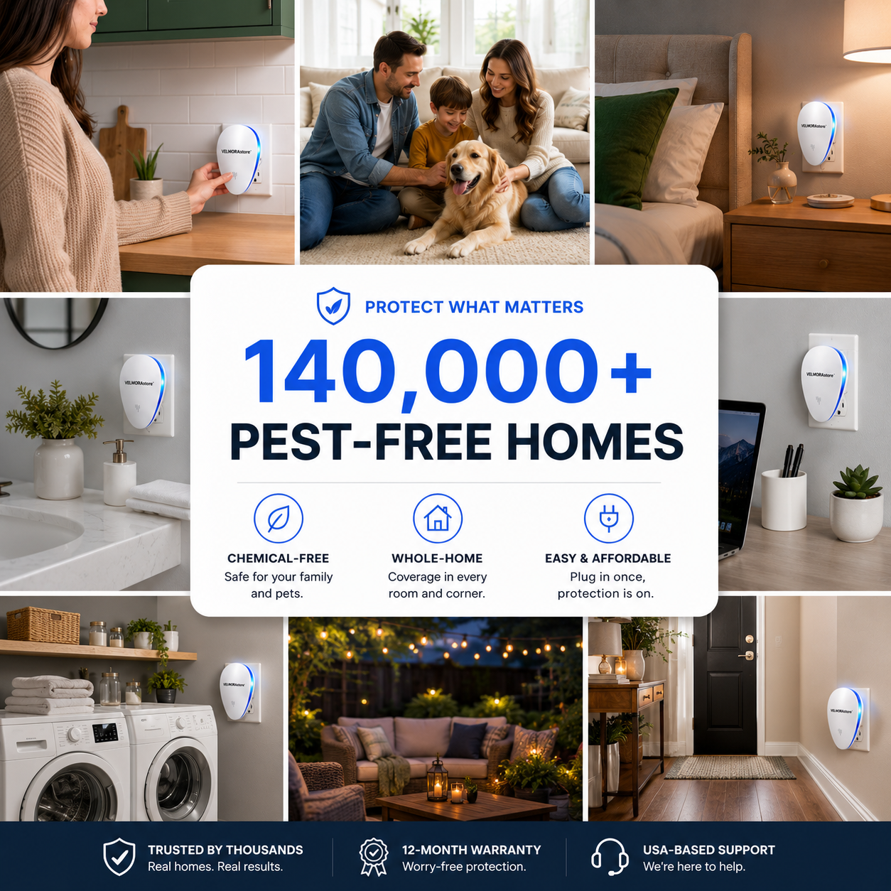 VELMORA™ Ultrasonic Pest Repeller – Helps Deter 14+ Common Household Pests