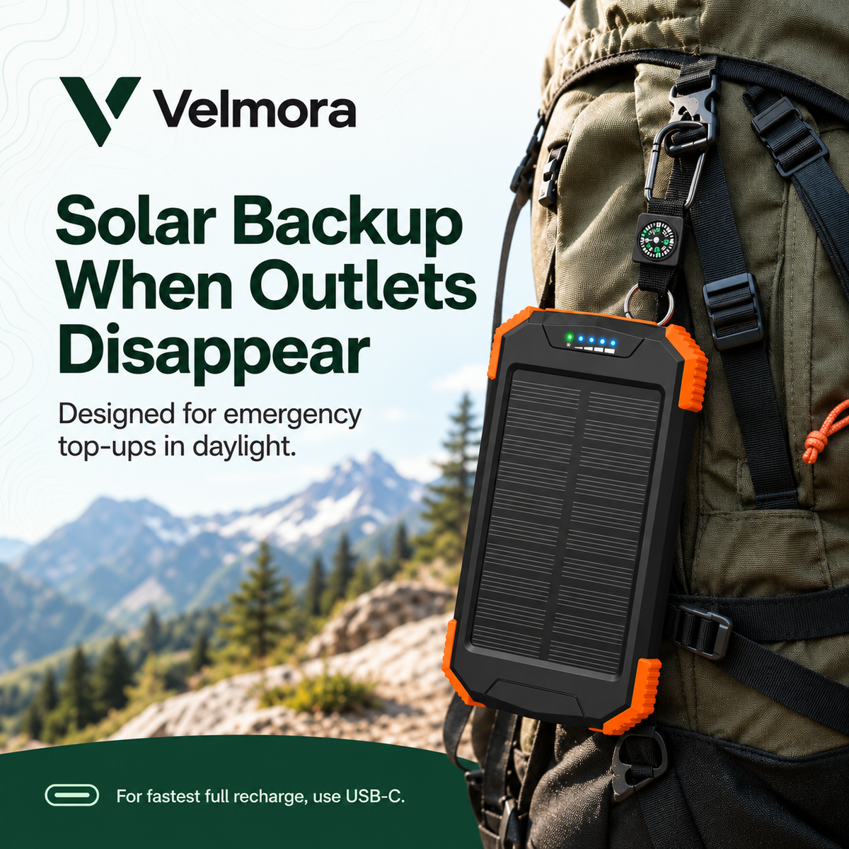 VELMORA™ Emergency Solar Power Bank