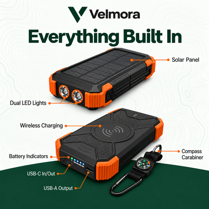 VELMORA™ Emergency Solar Power Bank