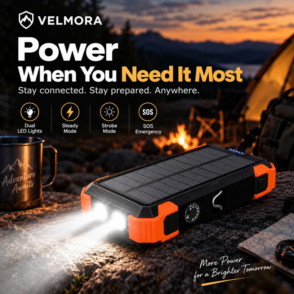 VELMORA™ Emergency Solar Power Bank